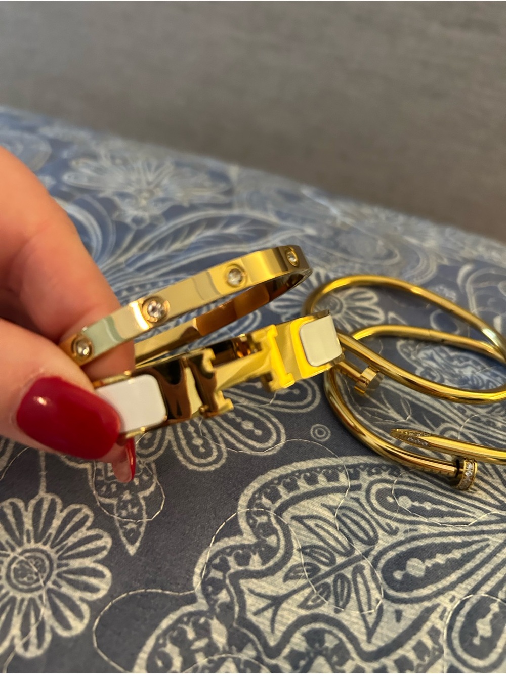 Gold-Tone Women's Bangle Bracelet Set with White Accents